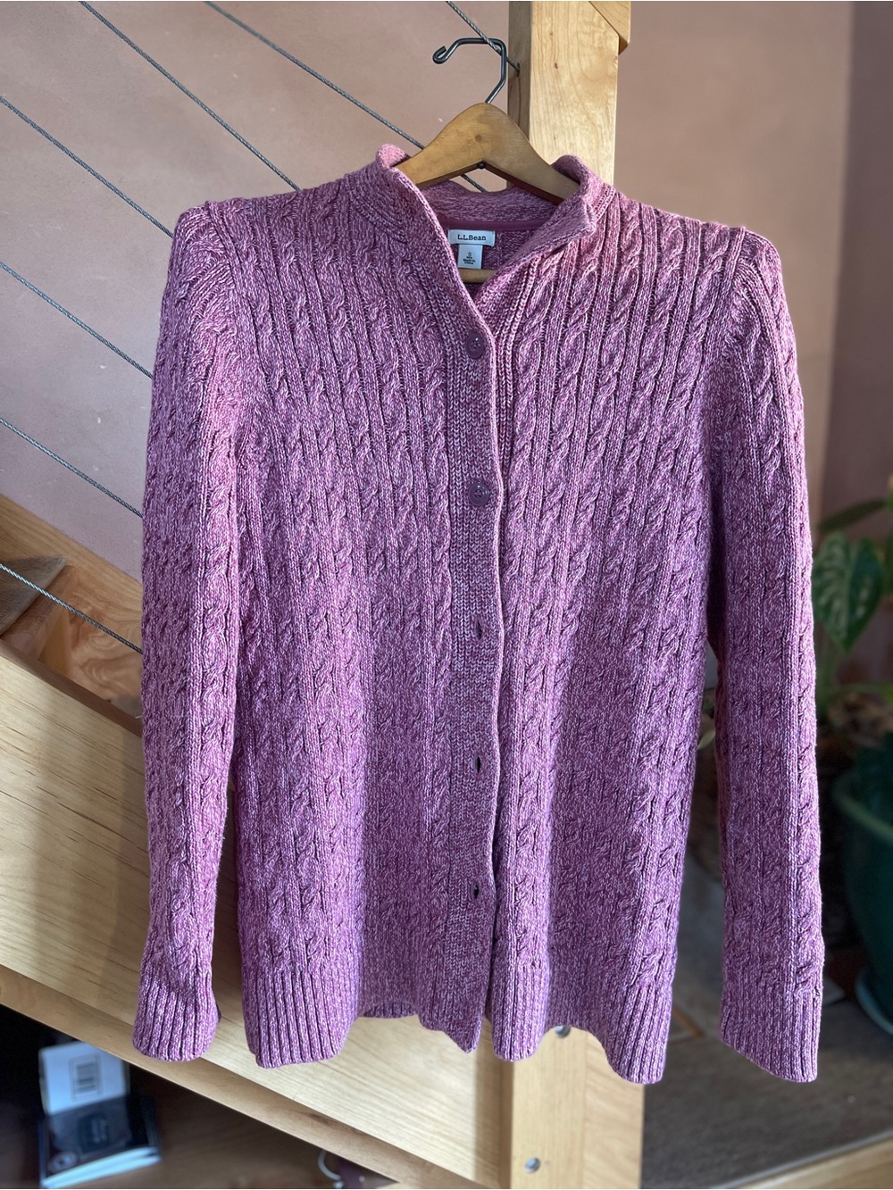 L.L. Bean Dusty Rose Cable-Knit Button Front Cardigan